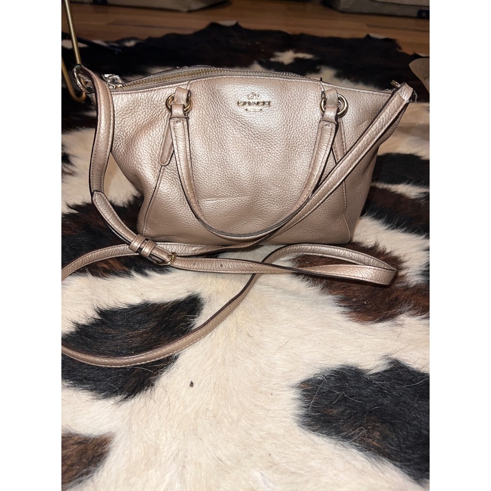 Coach Prairie Satchel Metallic Champagne Gold Pebble Leather Crossbody Bag